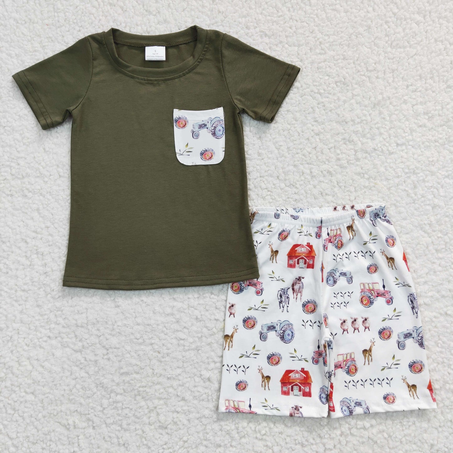promotion RTS BSSO0131 short sleeve farm tractor summer shorts boy outfit 20230308