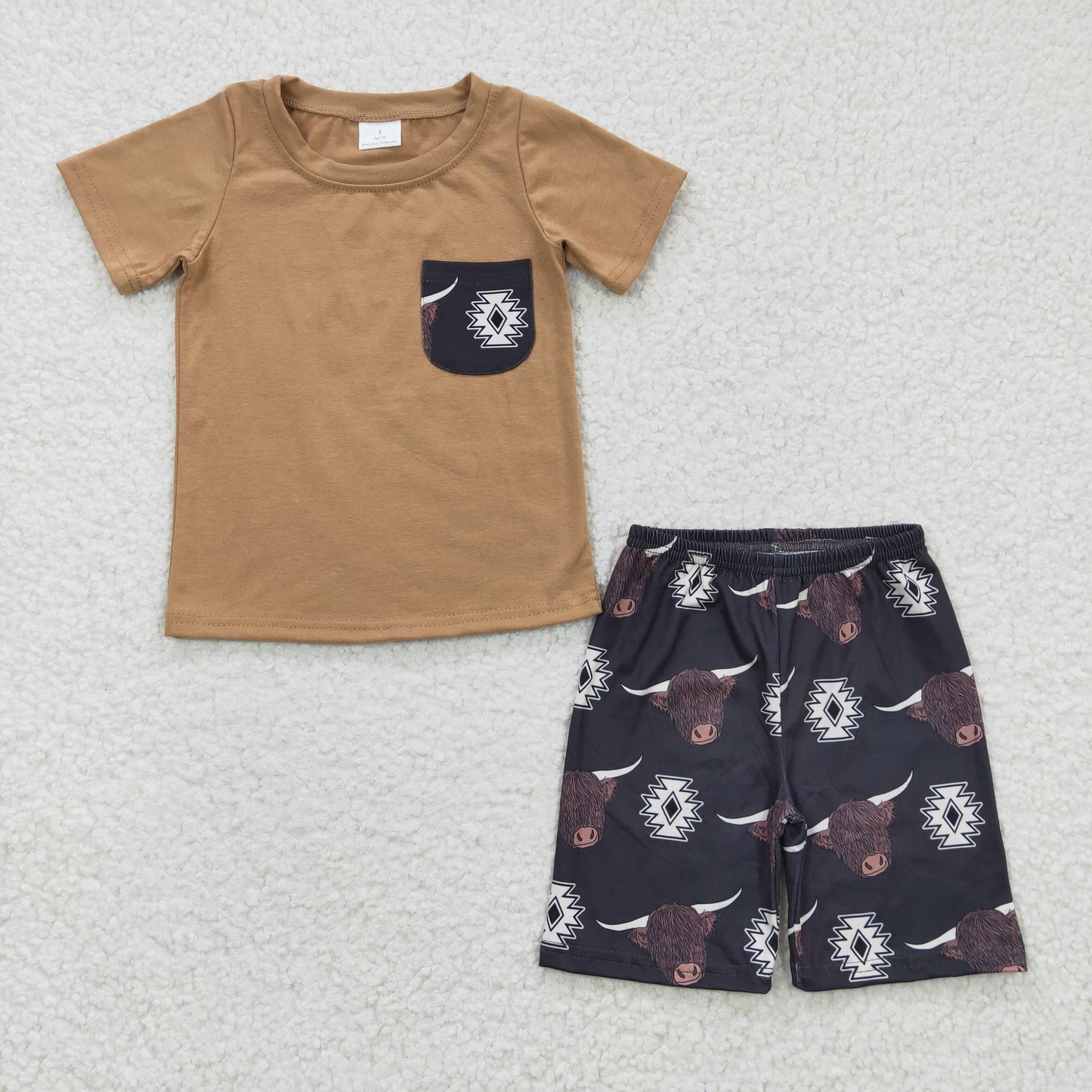 Promotion BSSO0148 short sleeve western cow summer shorts boy outfit 202506 RTS