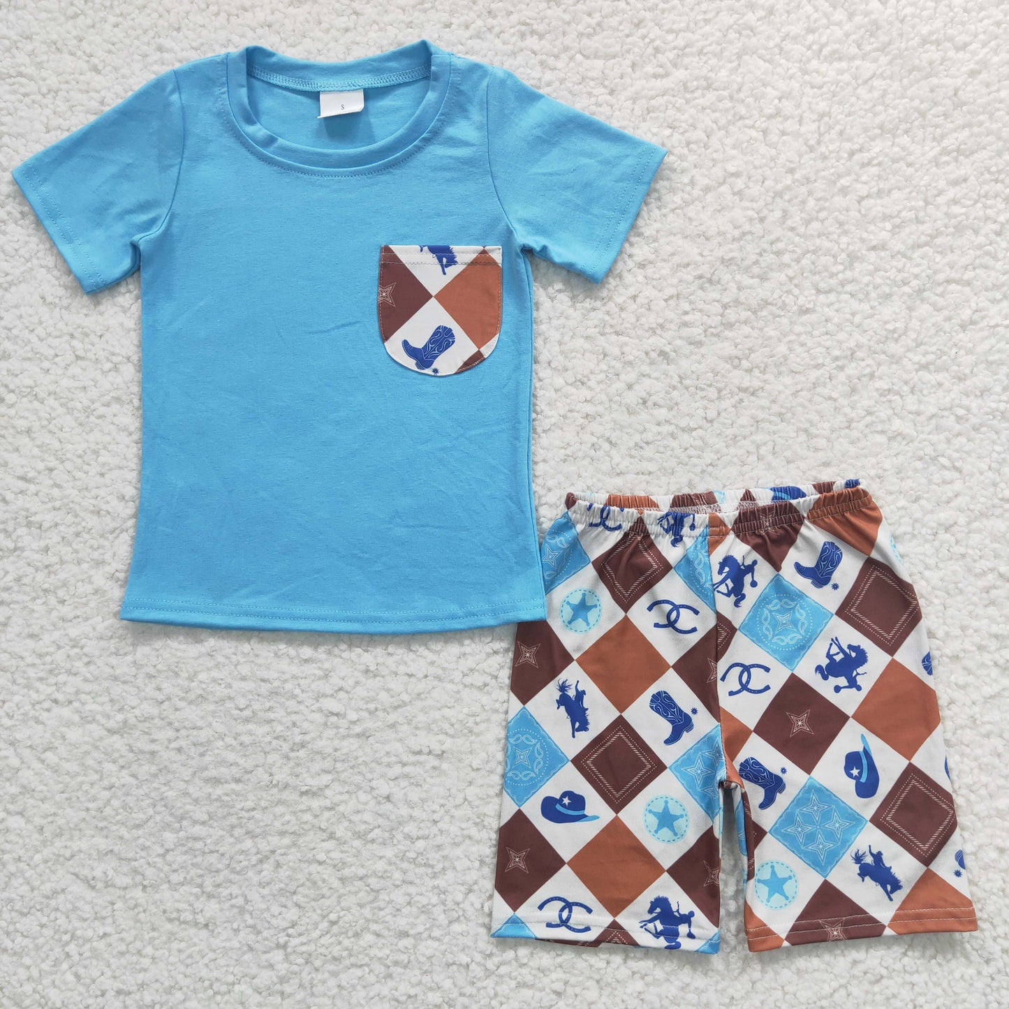 promotion RTS BSSO0150 short sleeve western rodeo summer shorts boy outfit 20230311