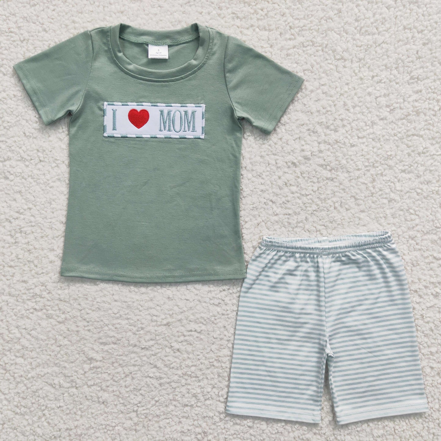 BSSO0173 embroidery love mom short sleeve shorts boy summer outfit 20230320 RTS( Free shipping order $100+