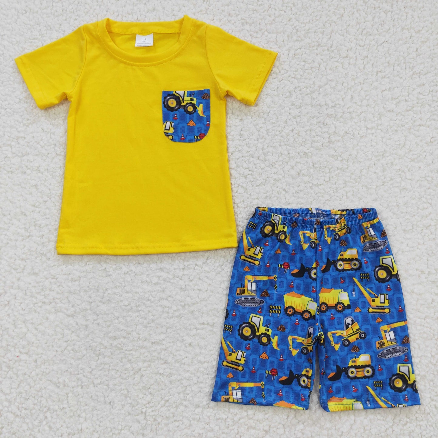 promotion RTS BSSO0183 Yellow Construction short sleeve shorts summer boy digger outfit 20230311