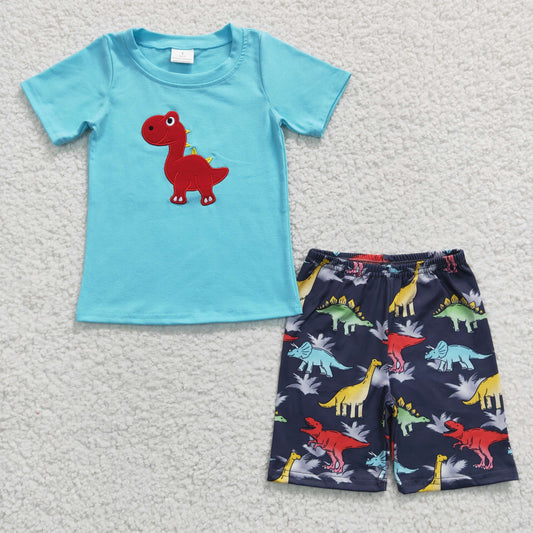 promotion RTS BSSO0184 embroidery dinosaur short sleeve shorts boy summer outfit 20230311