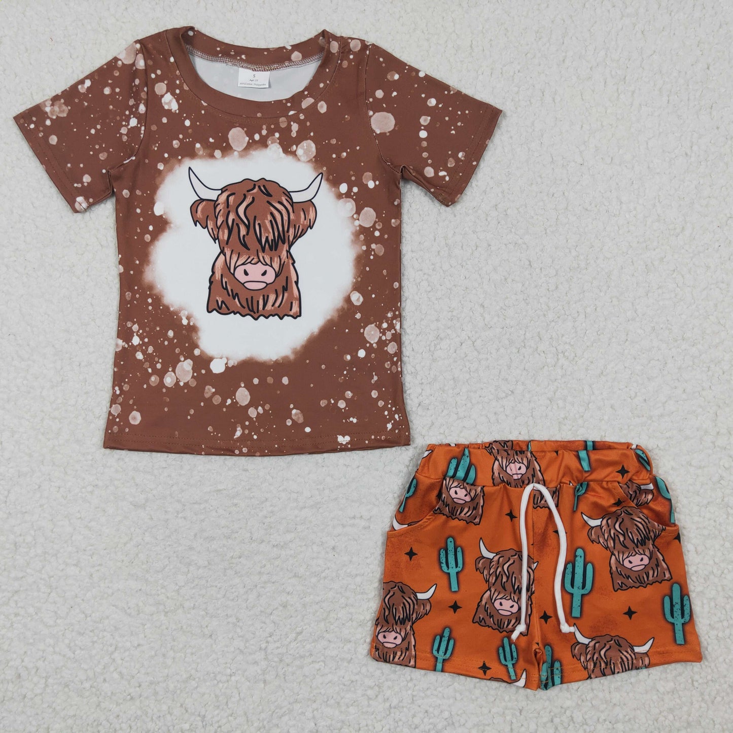 BSSO0199 western cow short sleeve shorts boy summer outfit 20230322 RTS