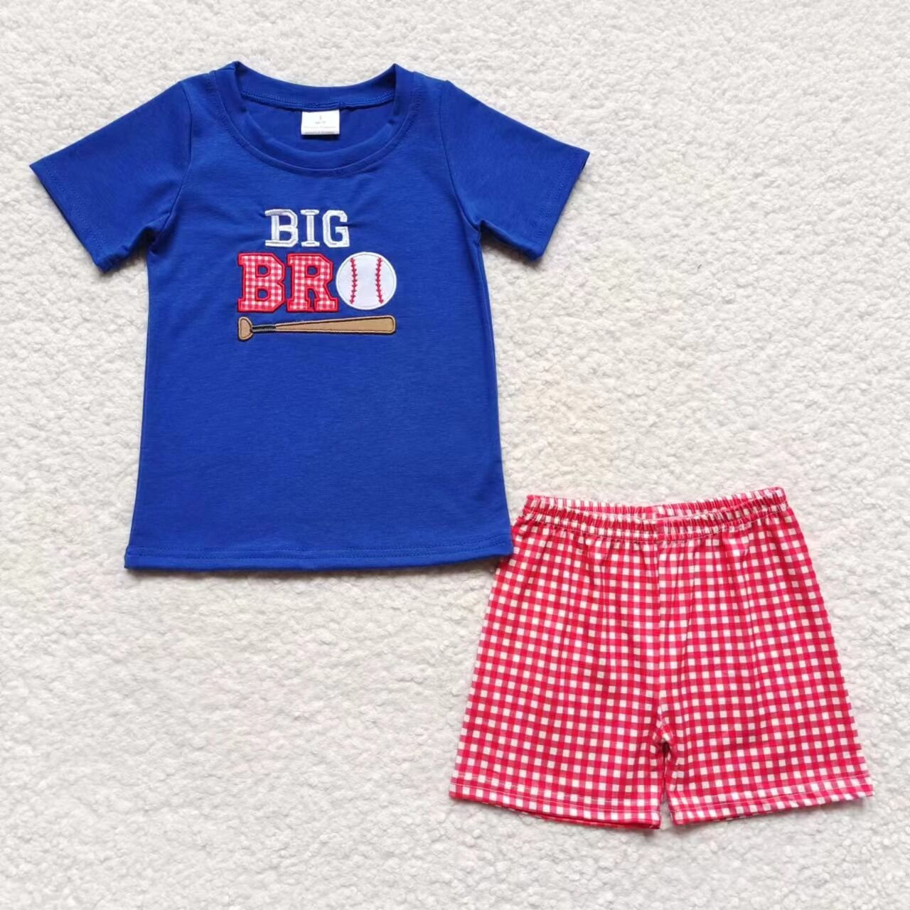 BSSO0203 embroidery baseball short sleeve shorts boy summer outfit 20230330 RTS