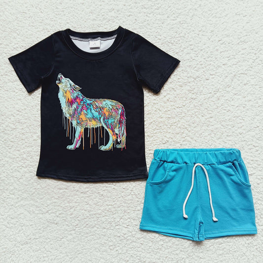 promotion RTS BSSO0219  wolf animal short sleeve boy outfit 20230330 RTS