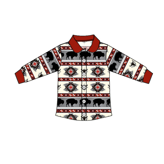 0903 preorder western print button boy top shirt BT0091