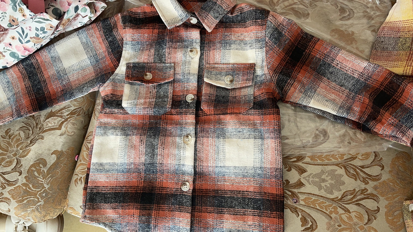 preorder red brown plaid long sleeve Cotton top boy top shirt 1013