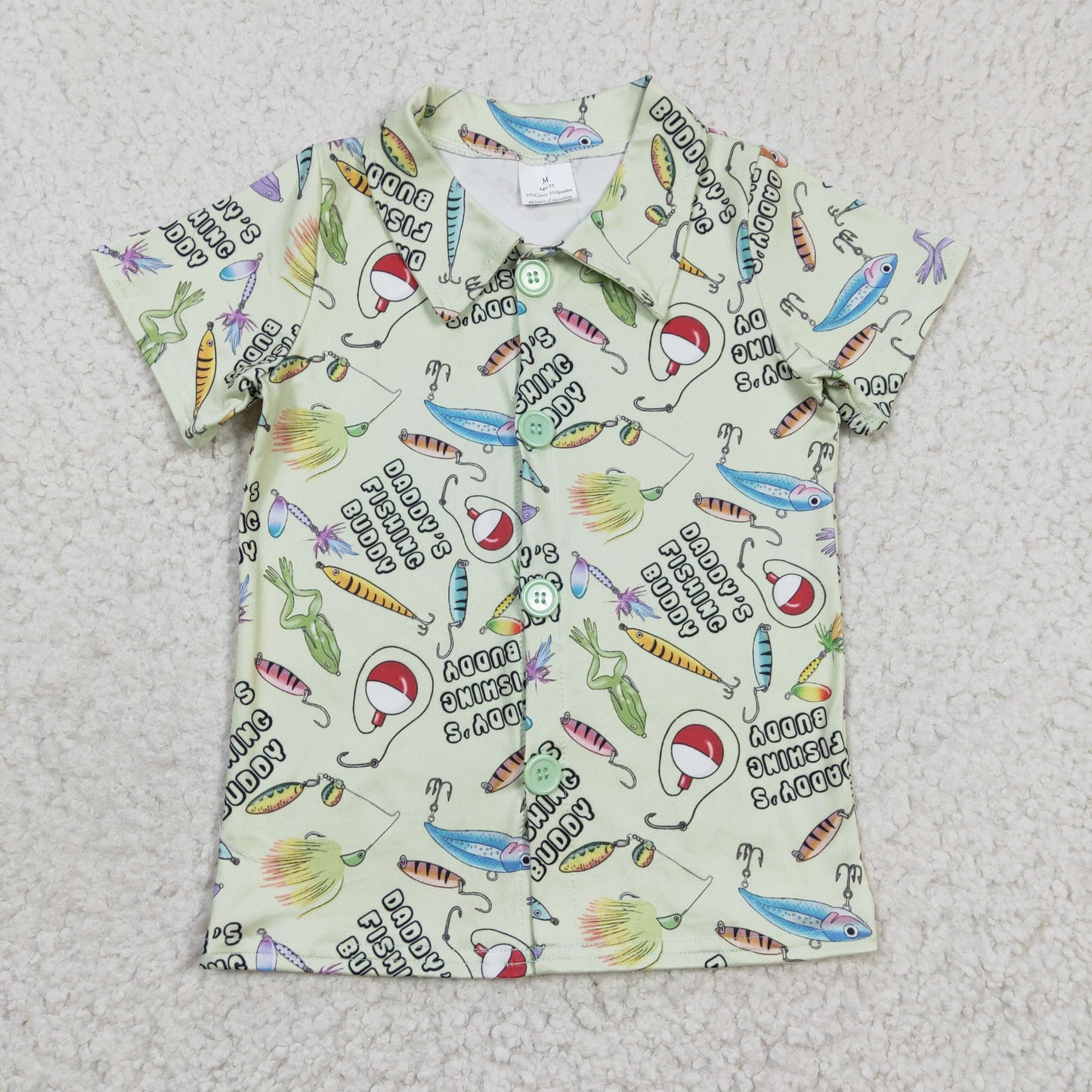 BT0125 GREEN fish sea boy short sleeve buttons shirt top RTS 1219