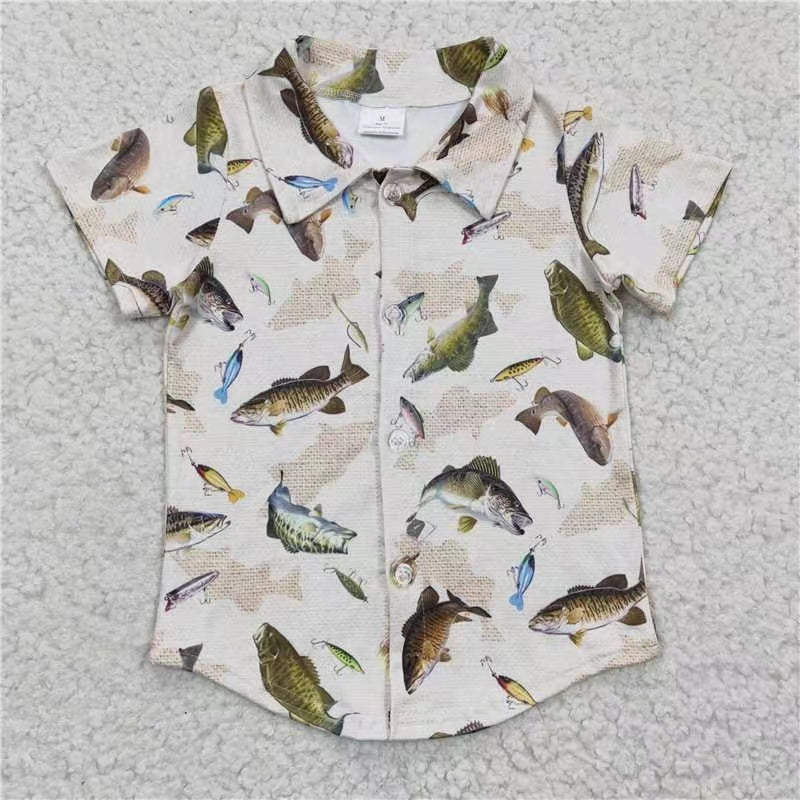 BT0179 fish sea boy short sleeve buttons shirt top RTS 20230417 RTS