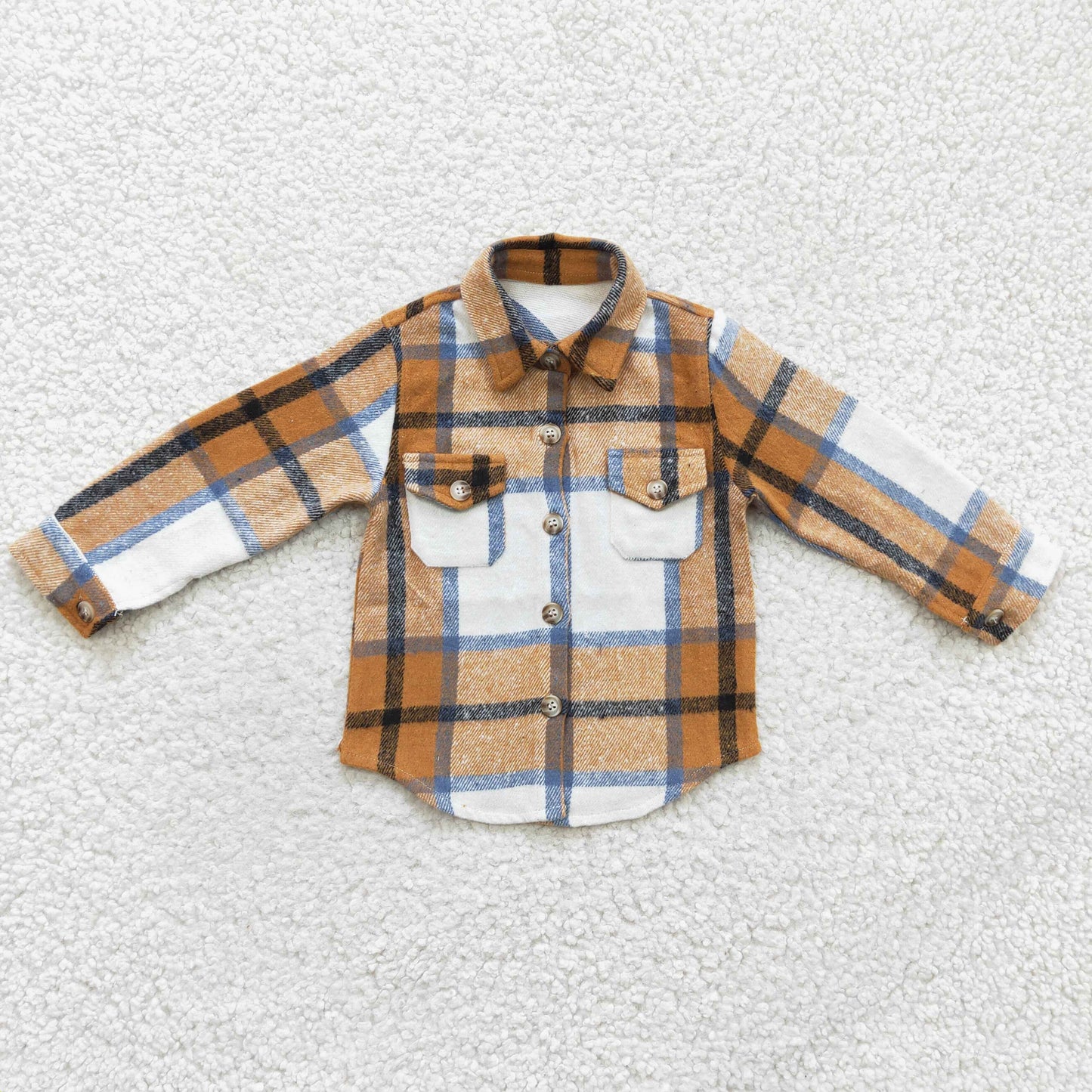 BT0189 brown plaid long sleeve Cotton top boy shirt 1219 RTS