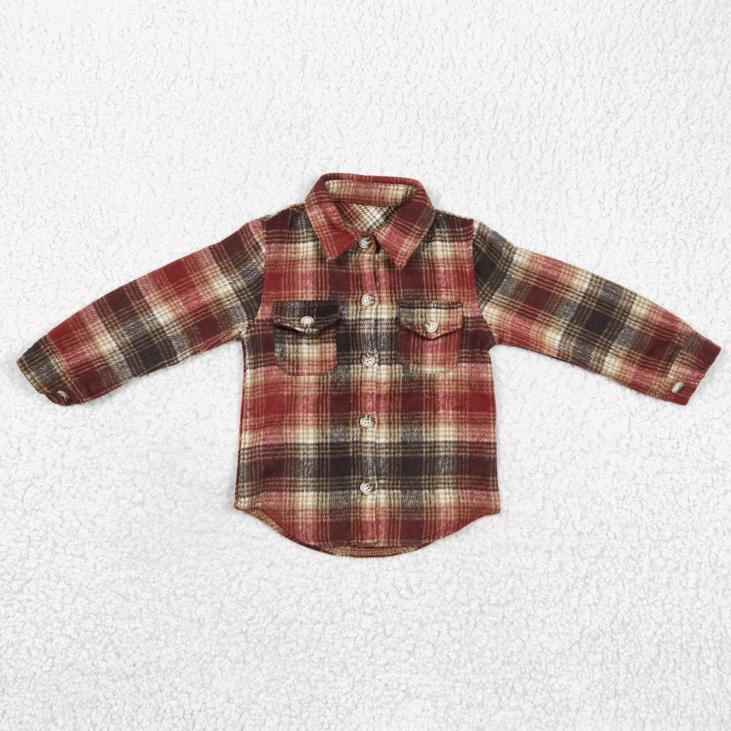 BT0191 Brown plaid long sleeve Cotton top boy top shirt 1224 RTS