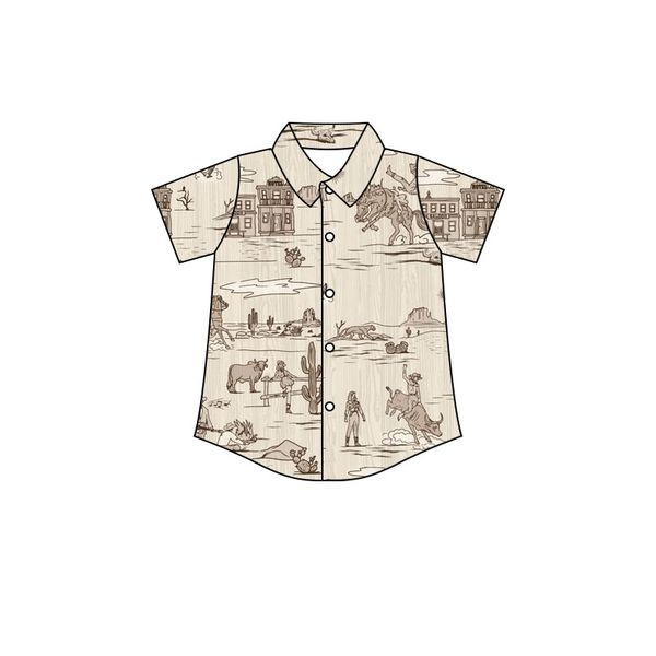 BT0195 short sleeve western horse race top button boy shirt preorder 20230109