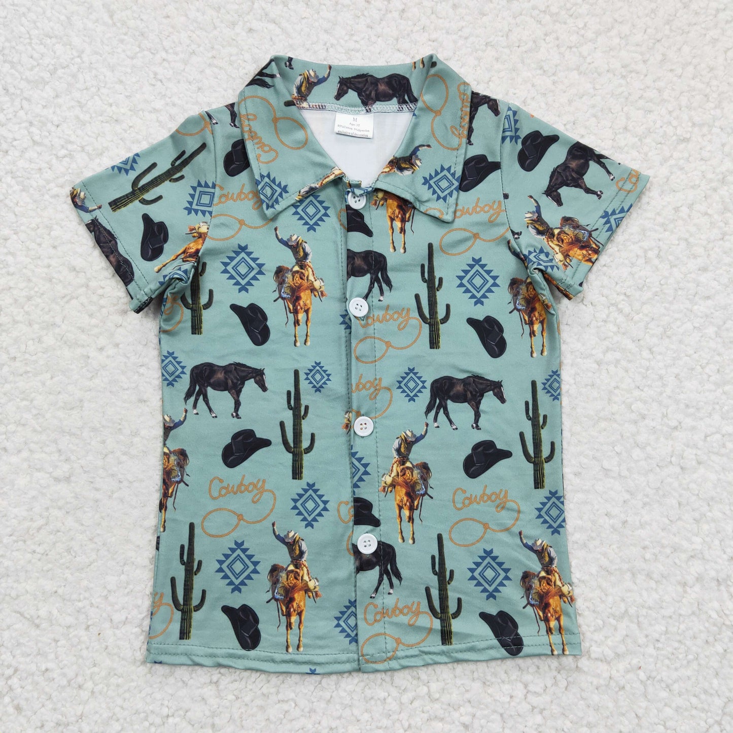 BT0214 (6-12m--7-8T) RTS green horse boy short sleeve shirt top 20230404