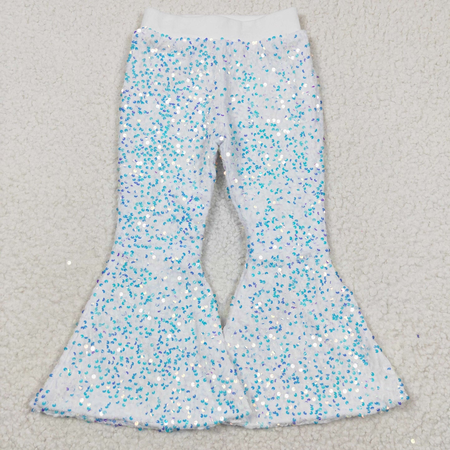 C16-20 girl bell bottom white sequin long pants RTS Free shipping order $100+