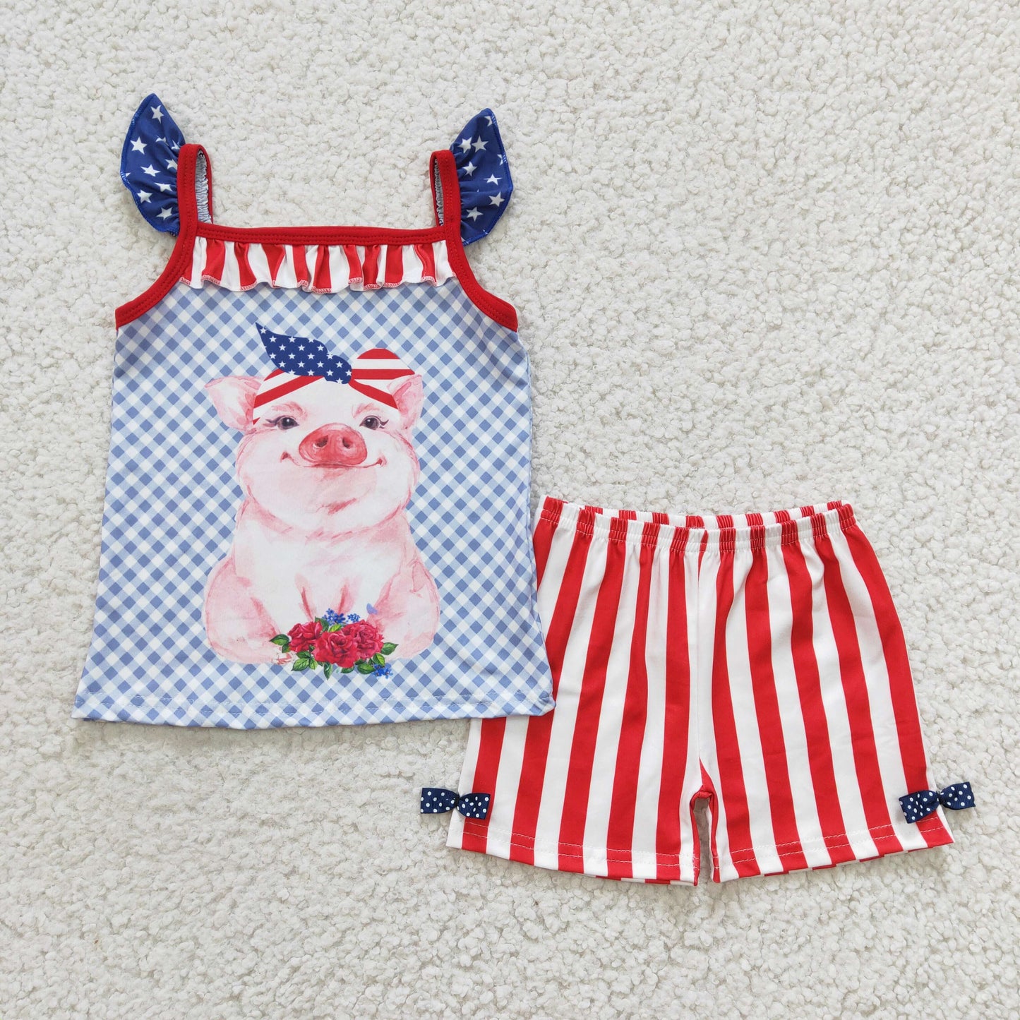 promotion RTS C4-11 1219 Pig American national Day puffy short sleeve shorts summer girl outfit