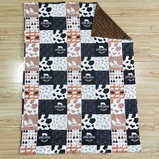 RTS black white Cow brown cartoon farm party kids blanket 0513