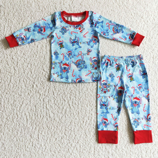 promotion  Stitch RTS BLP0096  long sleeve Christmas Santa boy outfit pajamas RTS
