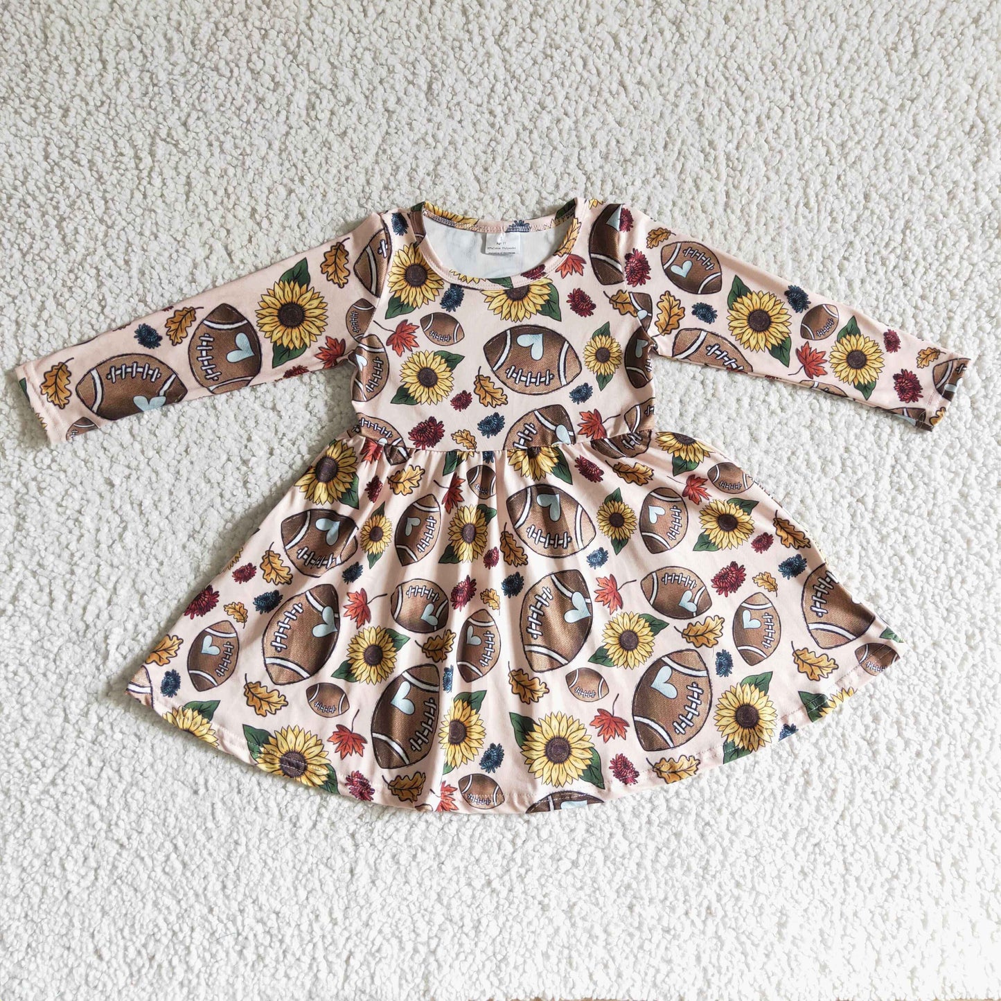 GLD0137 football sunflower long sleeve GIRL dress