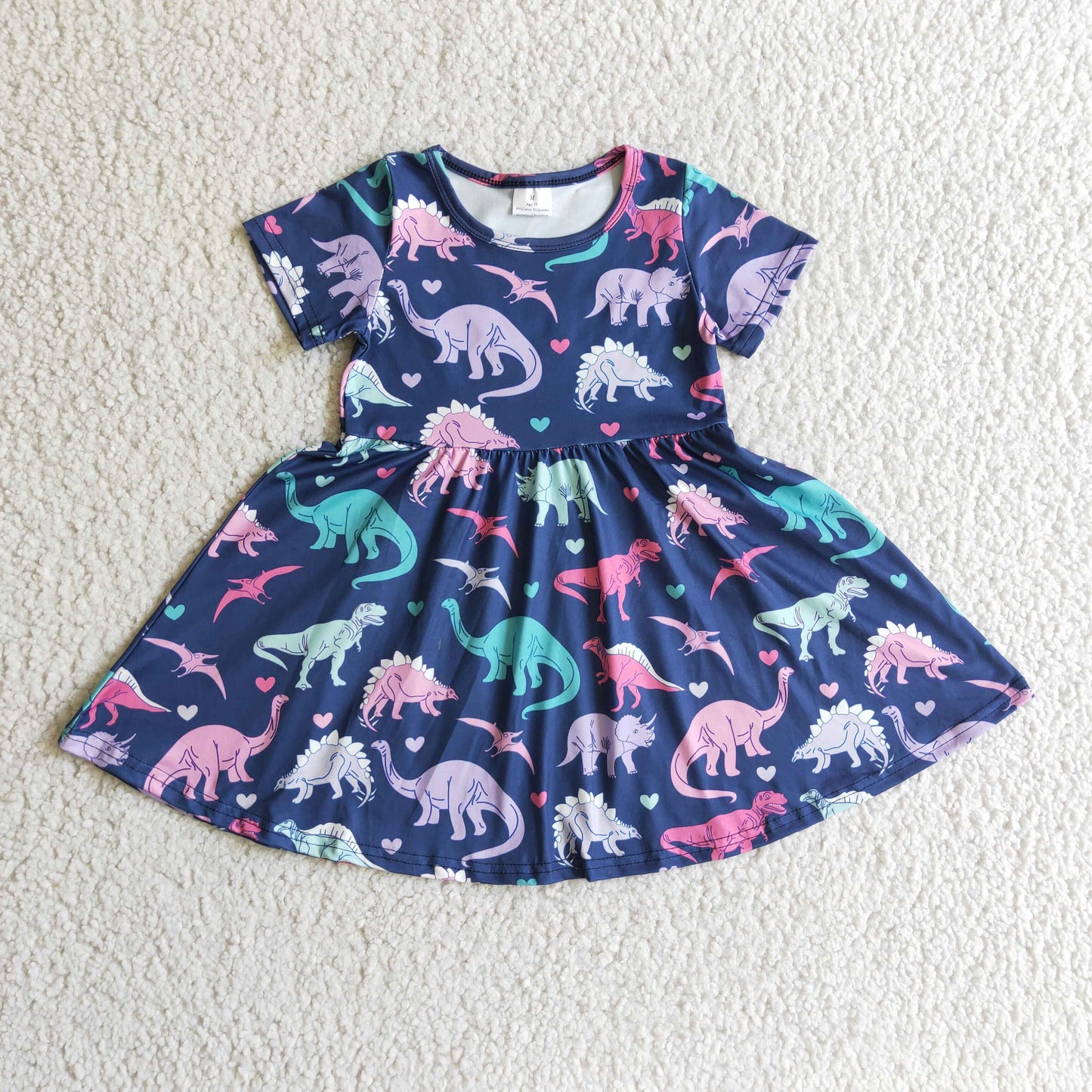 promotion A0-12 Dinosaur colorful purple blue tunic short sleeve dress 1024 RTS