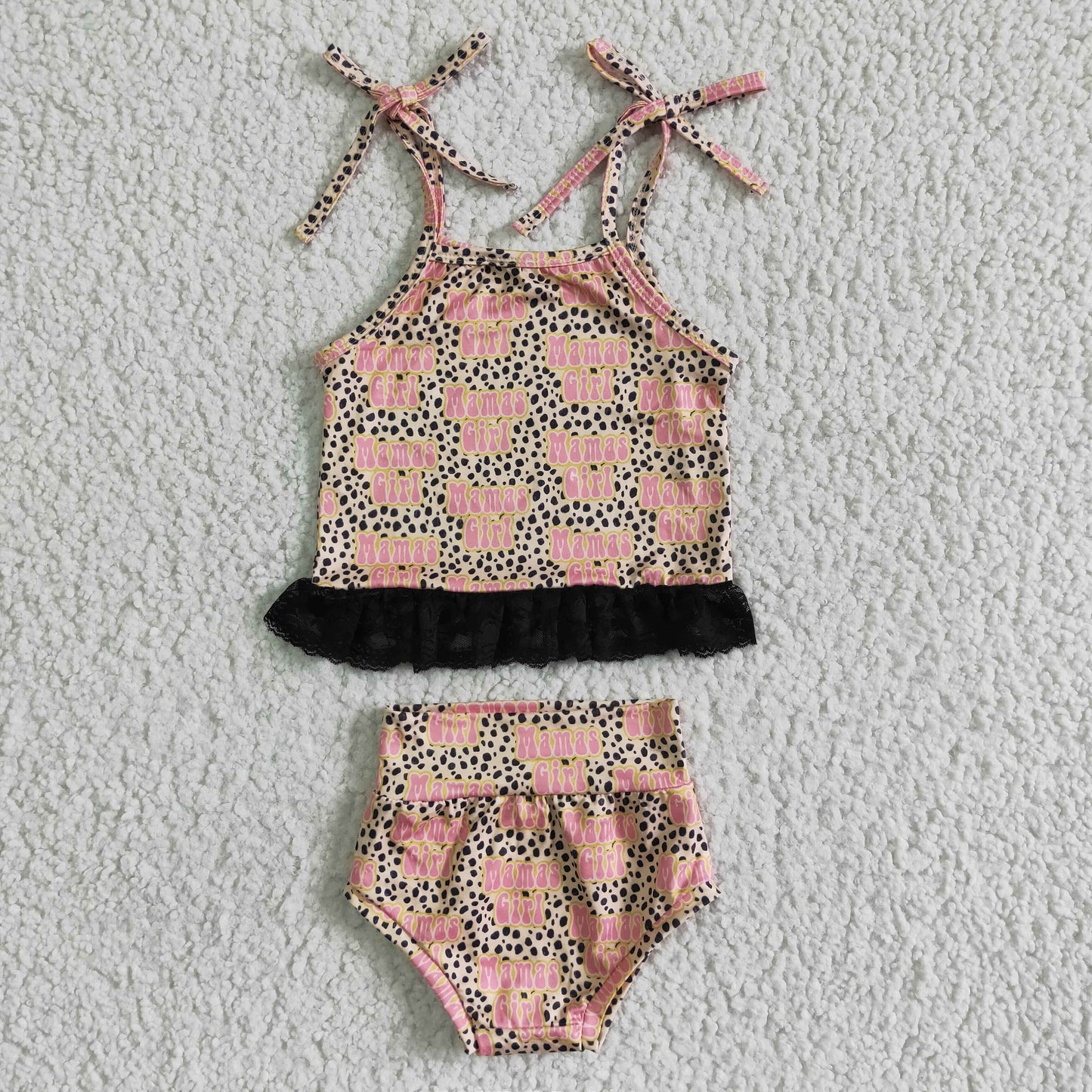 GBO0045 RTS mama's orangeleopard black lace girl swimsuit swimwear real pic 0531