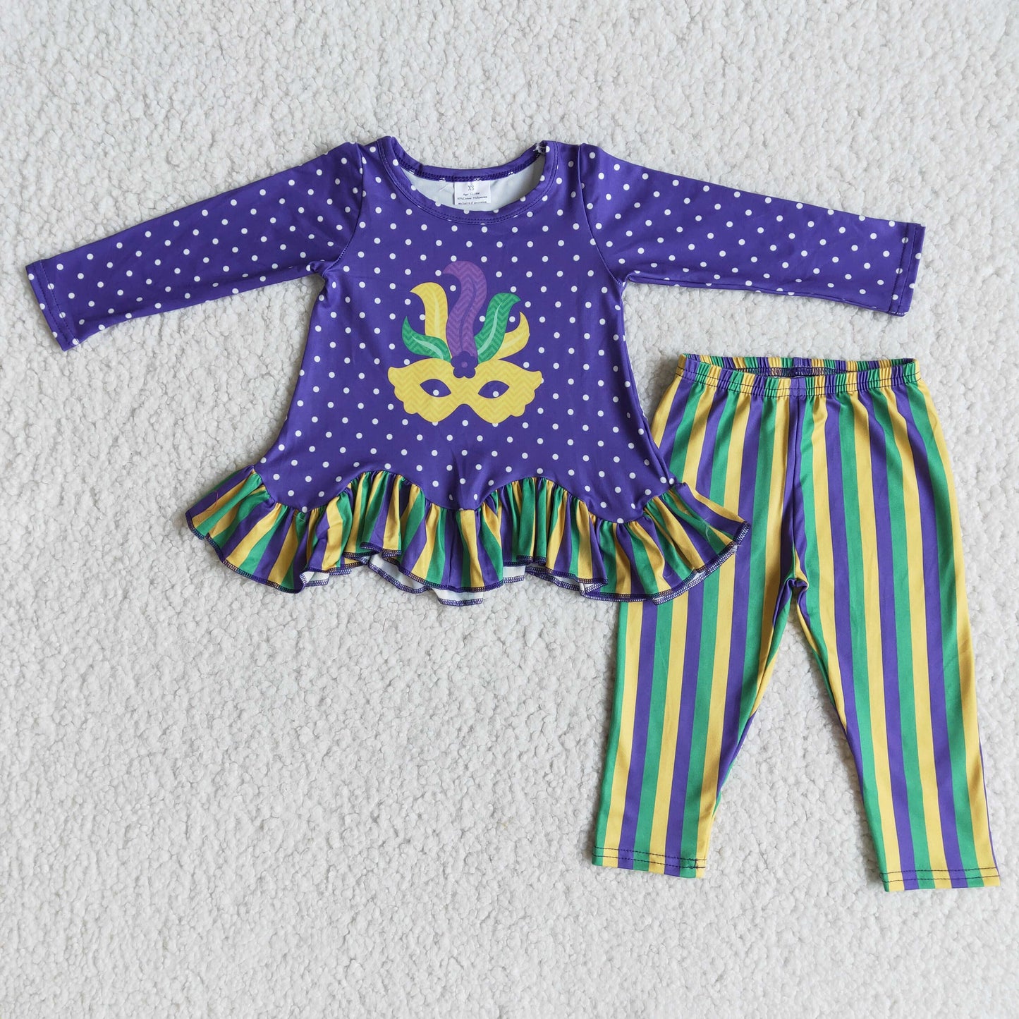 6 A27-20 Mardi Gras Carnival purple stripe long sleeve legging pant girl outfit 20231121 RTS