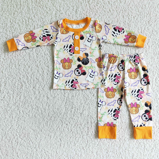 202410 Promotion  BLP0026  RTS 0729  white head orange pumpkin halloween long sleeve jogger pants boy pajamas outfit