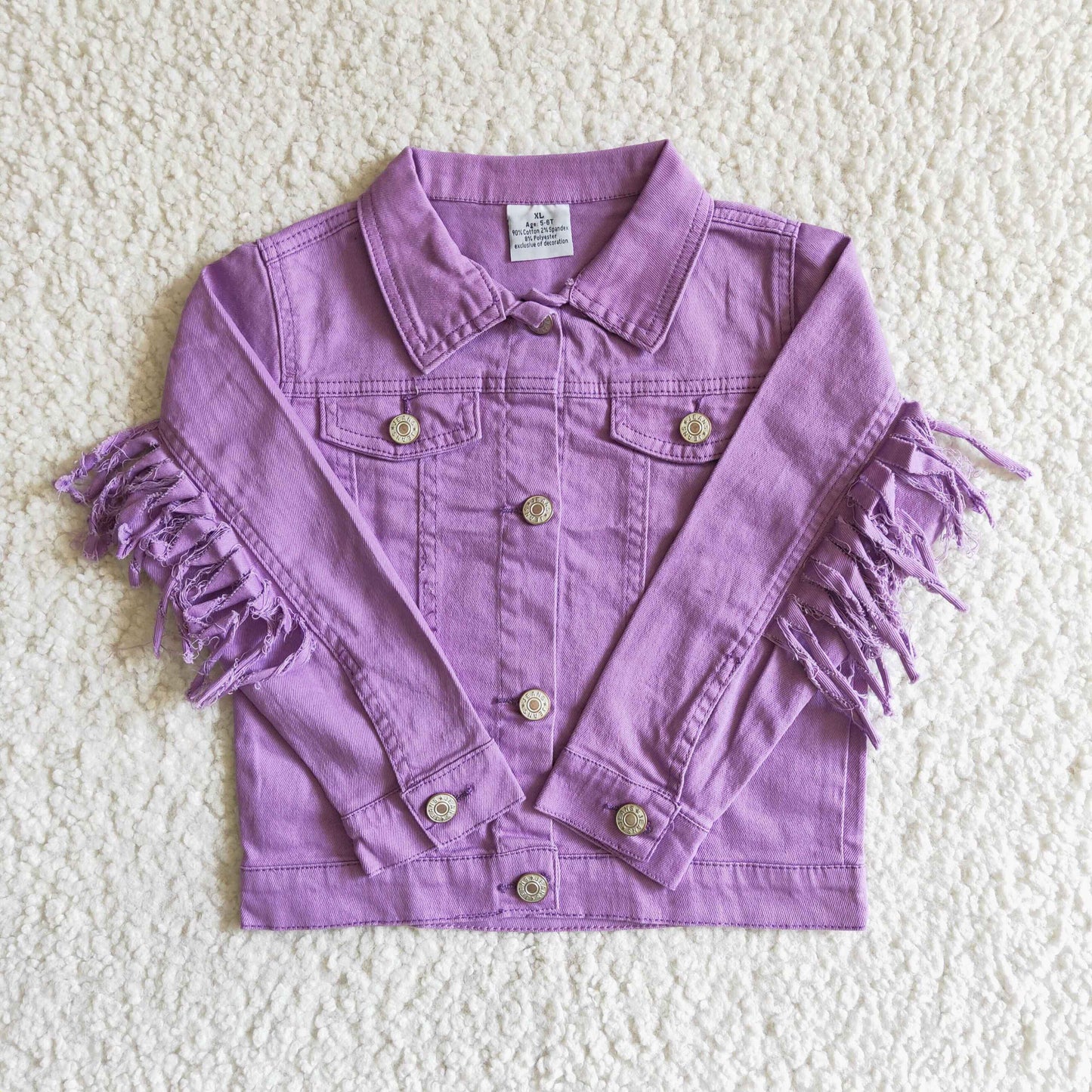 purple tassels solid color button denim coat 0309