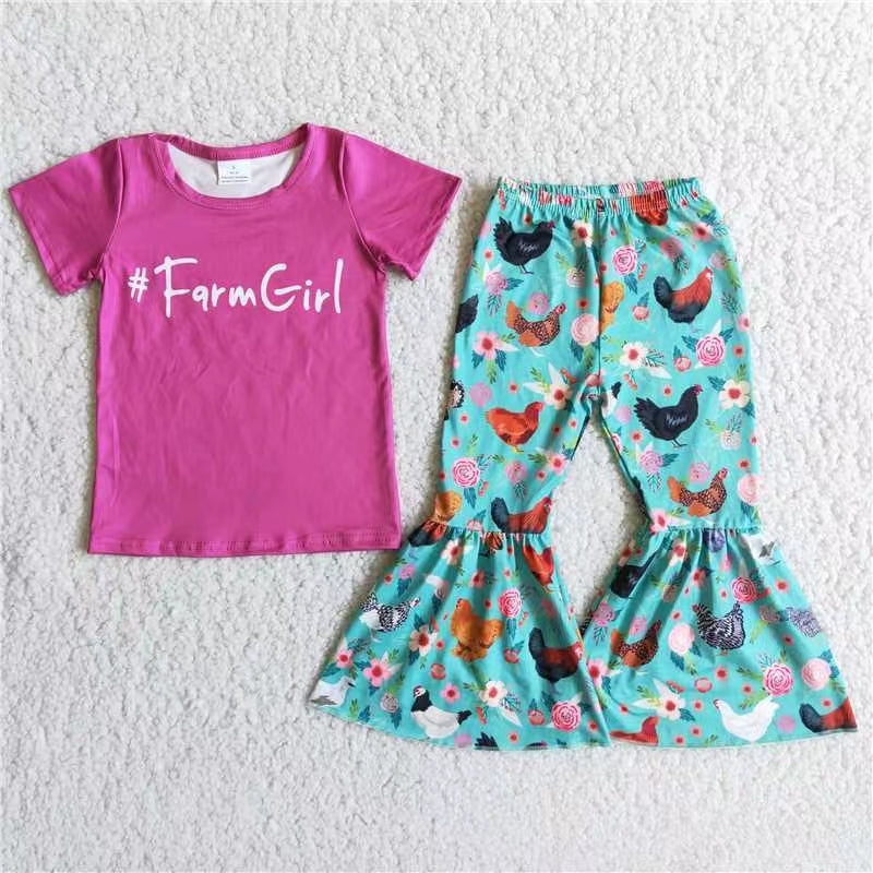 promotion D8-12 farm girl short sleeve bell bottom chicken outfit 0708 RTS