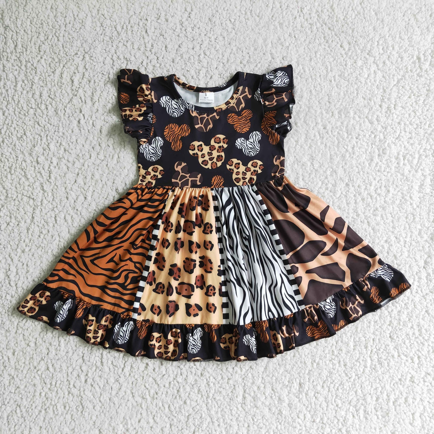 D8-30 black mouse leopard cartoon patchwork puffy short sleeve girl dress RTS 20230511 RTS