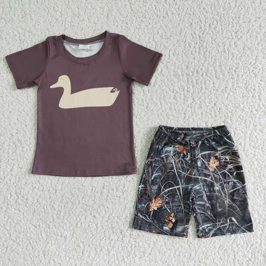 BSSO0011 RTS brown top duck rice field boy shorts short sleeve kids outfit real pic 0521