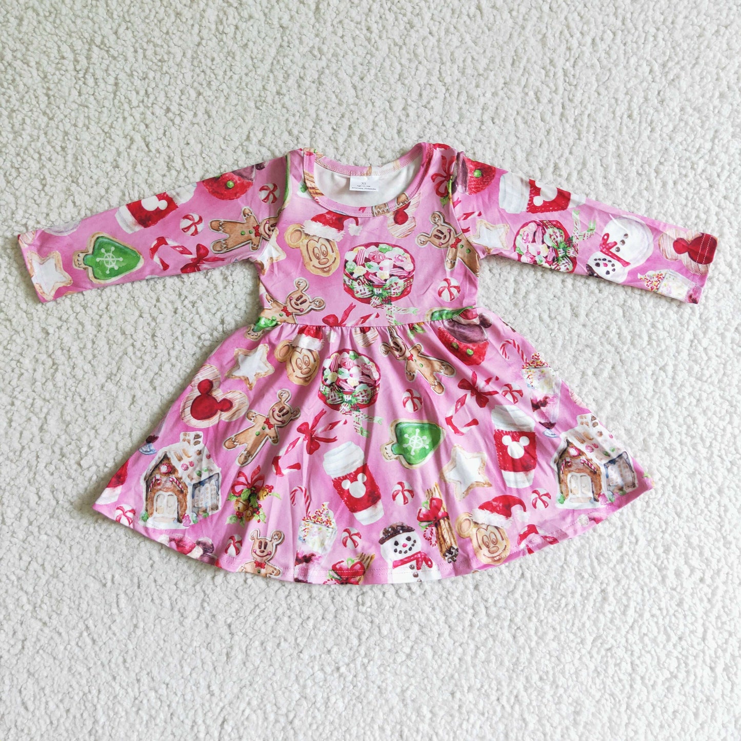 6 B1-3 RTS long sleeve Christmas pink cookie mouse girl dress 0725