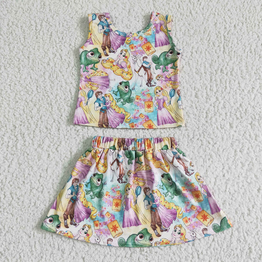 GSD0040 cartoon princess frog print skirt purple sleeveless girl outfits 20230304 RTS