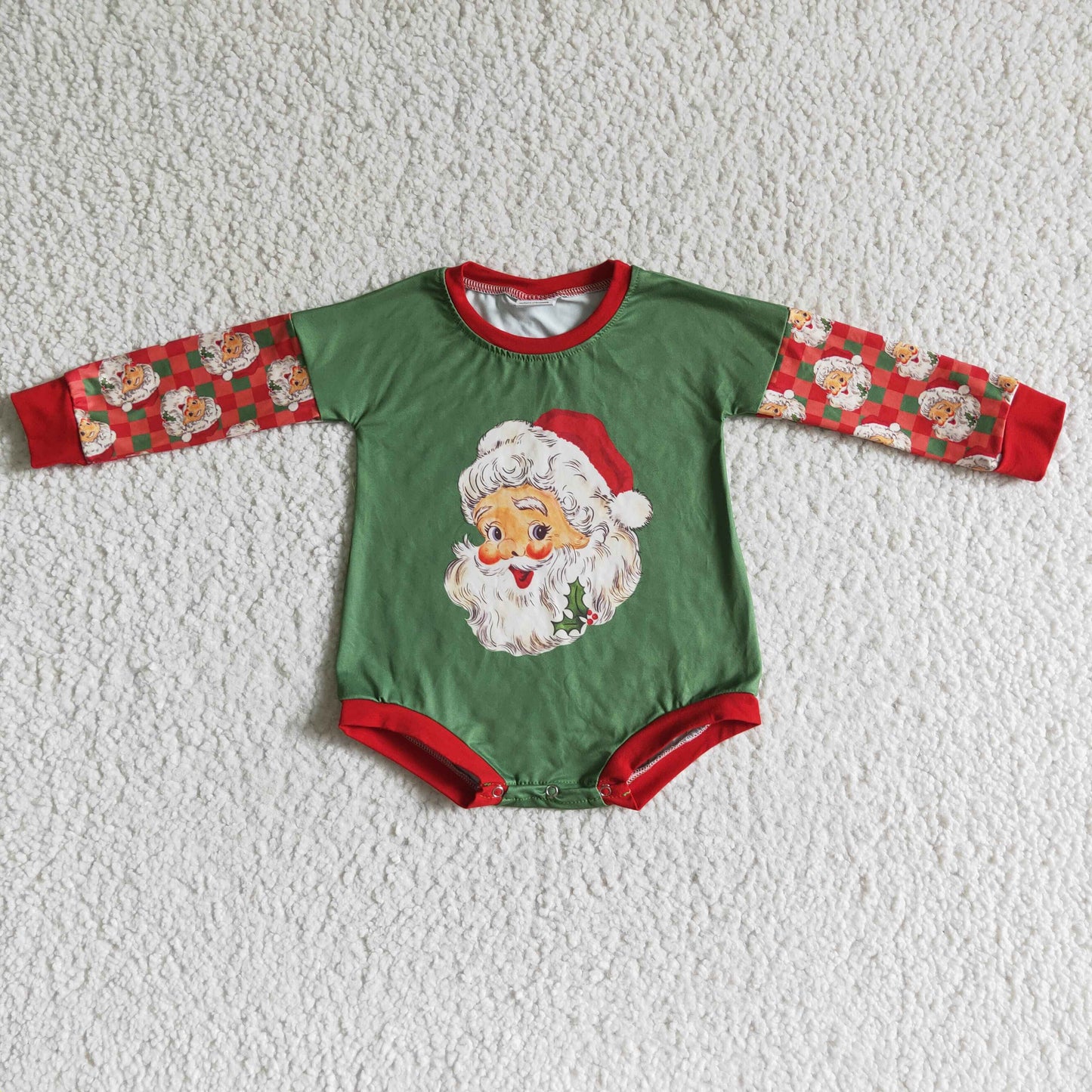 LR0137 RTS Christmas Santa green red long sleeve girl bubble romper 20230622