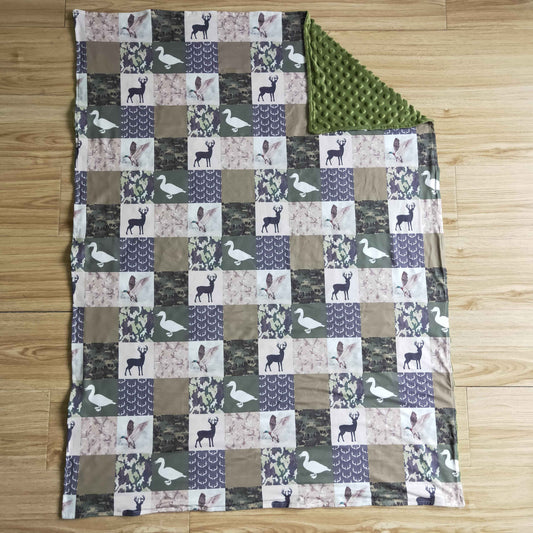 BL0027 RTS Duck deer green baby blanket BL0027