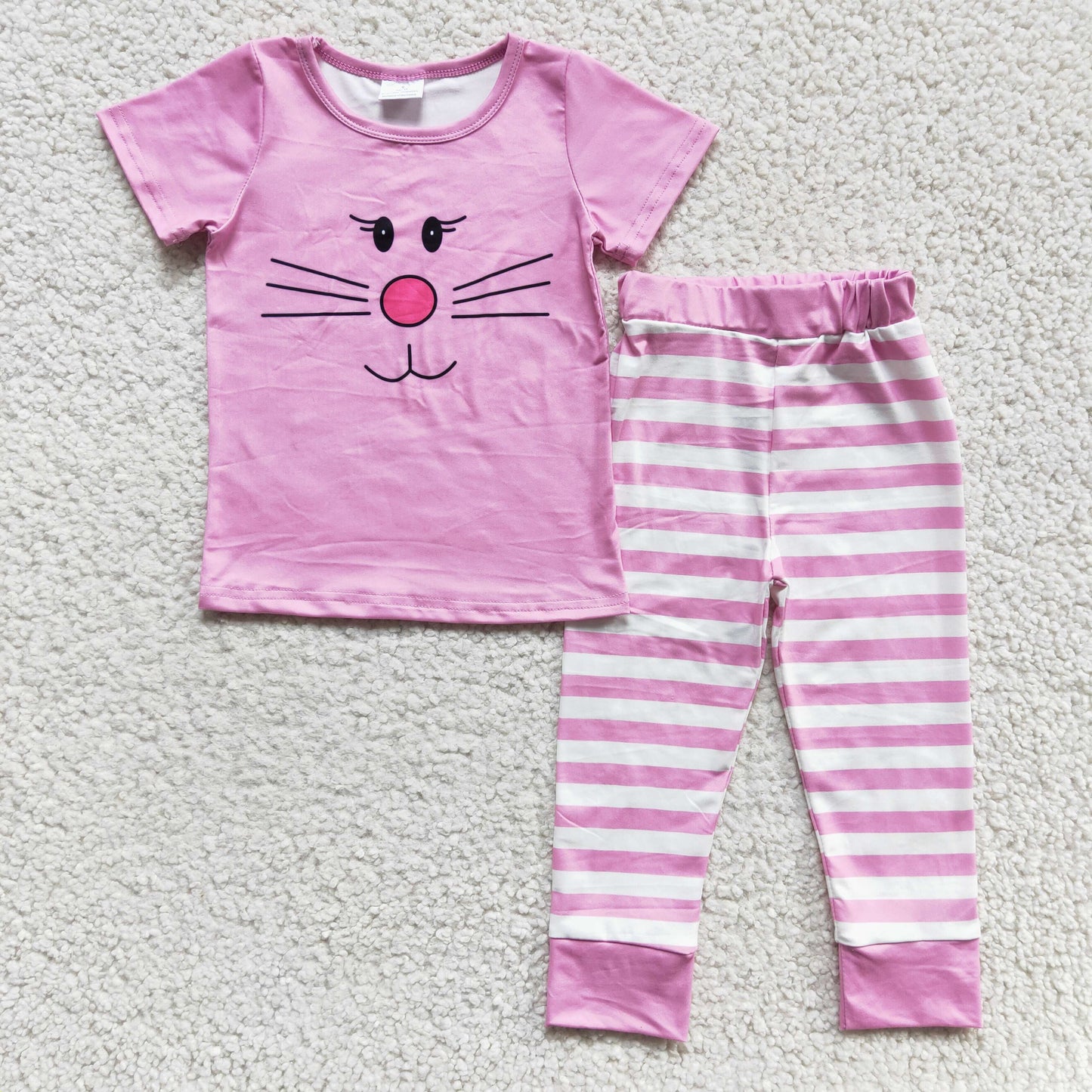 Promotion E3-27 girl pink rabbit short sleeve pajamas outfit RTS 1118