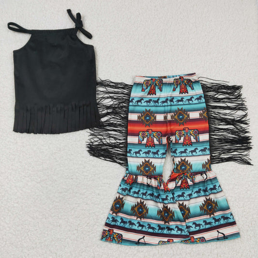组合GSPO0551 tassel short sleeves leopard bell bottom pants outfit 20230307 RTS