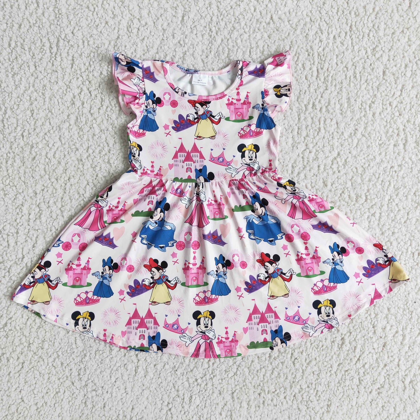 E6-5 promotion cartoon mouse puffy pink short sleeve dress