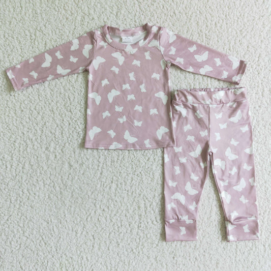 promotion  GLP0133 RTS pink butterfly long sleeve girl pajamas outfit
