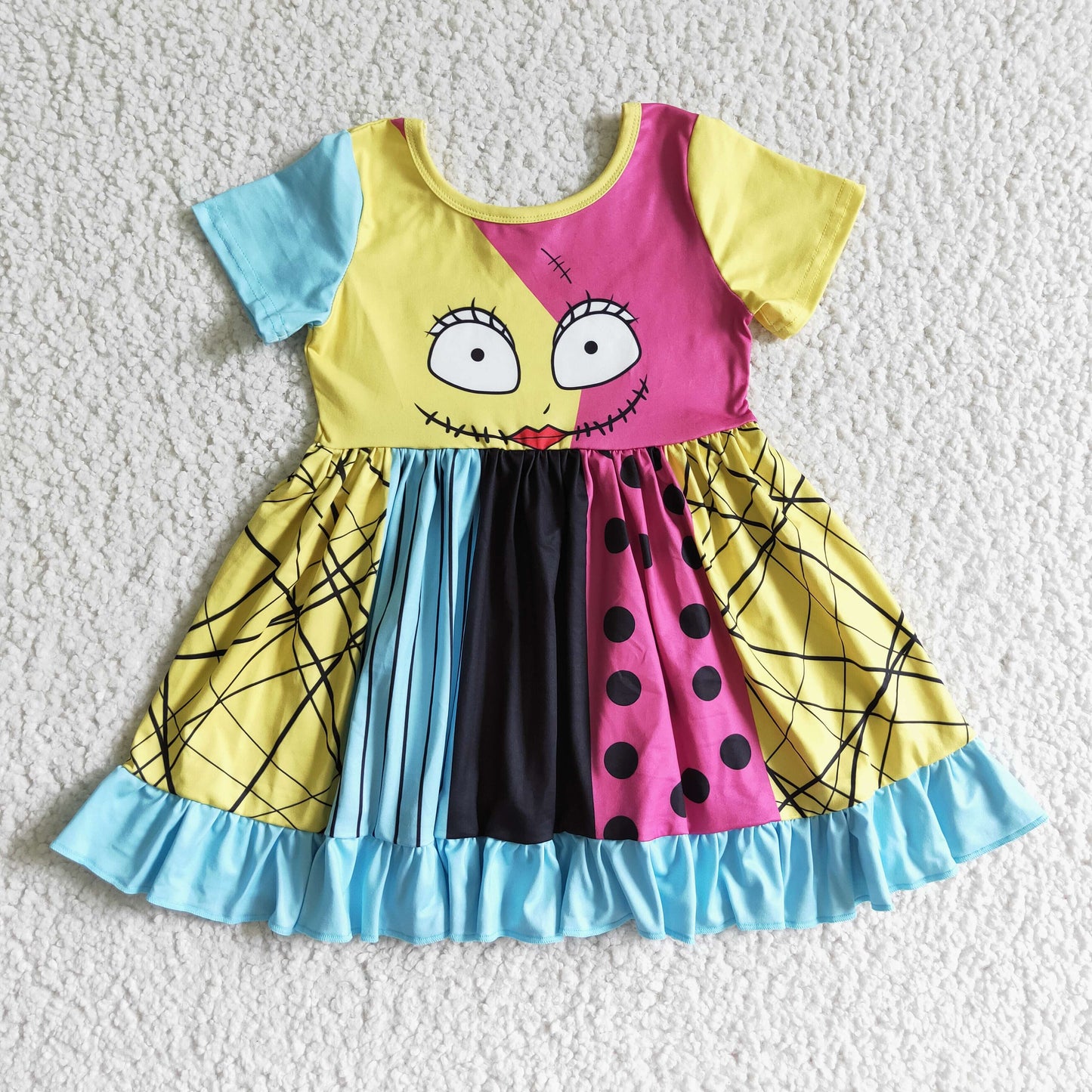 RTS colorful short sleeve patch work halloween girl dress 0802