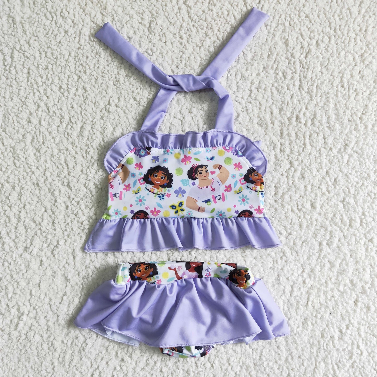 cartton magical dance girl butterfly flower ruffles girls purple swimsuit swimwear 0331