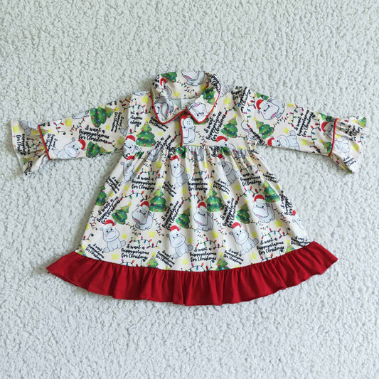 christmas girl green animal long sleeve girl dress 0804 RTS GLD0078
