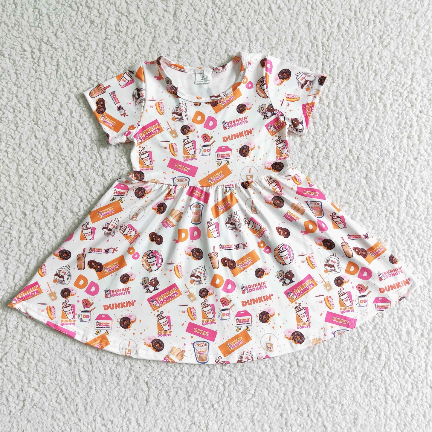 promotion RTS D2-16 pink drink donut short sleeve dress 20230327