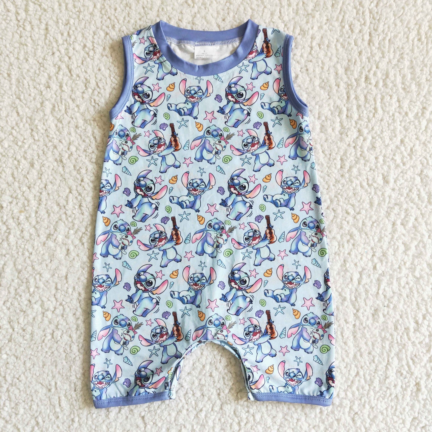 promotion RTS SR0009 blue top cartoon baby guitar print short sleeve shorts boy romper 0404