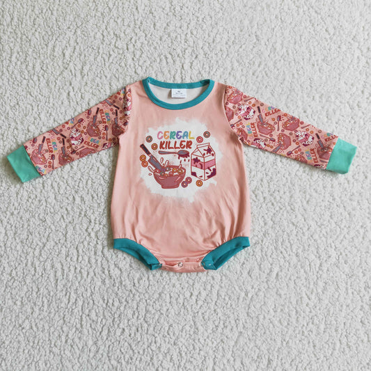 LR0122 RTS pink killer long sleeve baby girl bubble romper 0819