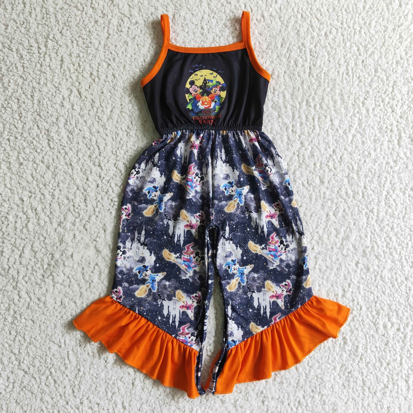 SR0077 RTS orange pumpkin halloween sling overall bell bottom black bat girl jumpsuit 1015