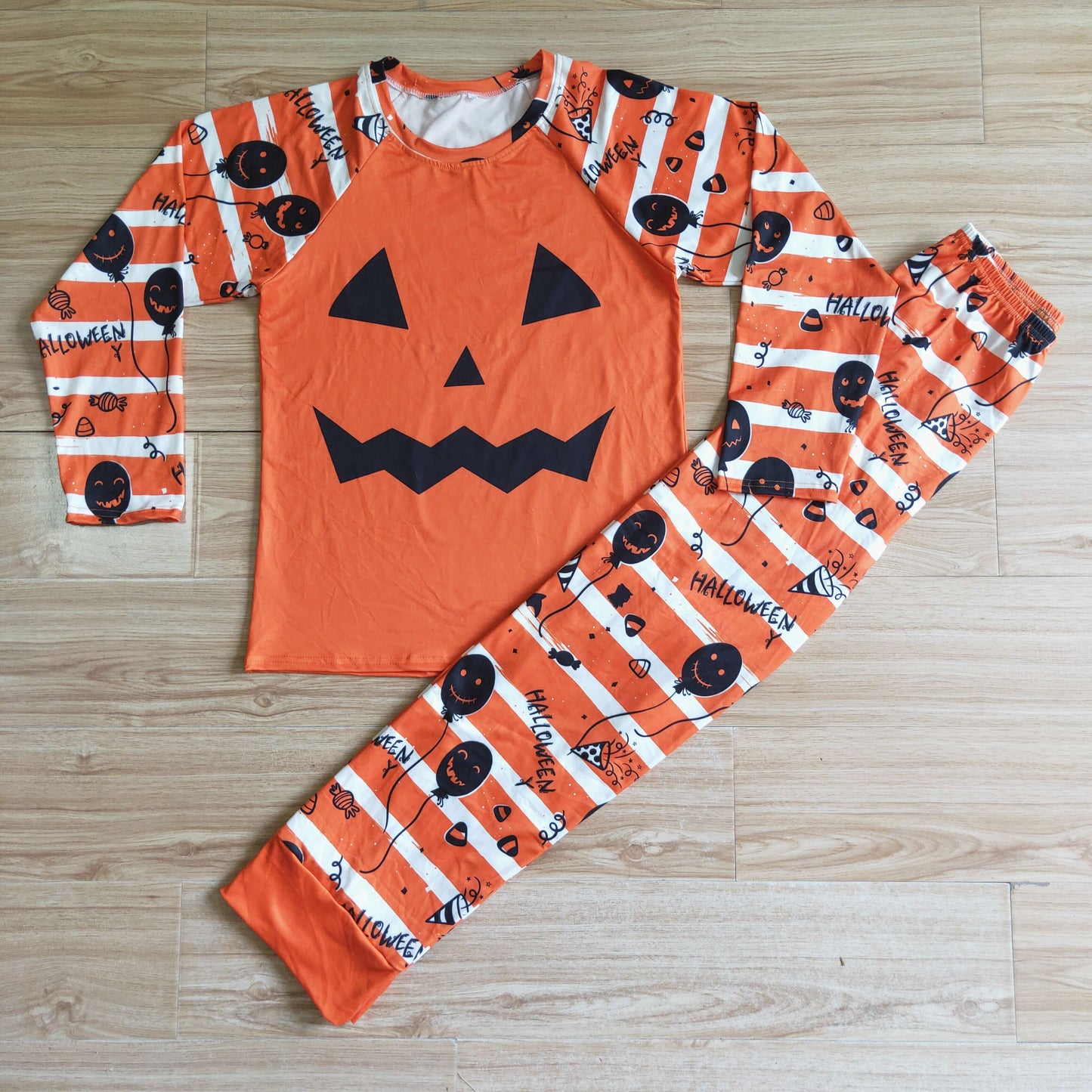 preorder new 0719 halloween orange pumpkin long sleeve stripe jogging Daddy adult pajamas