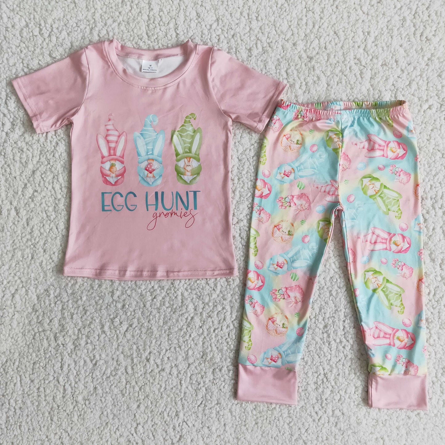 Promotion Pink egg hunt colorful rabbits short sleeves girl outfit Jan 0106