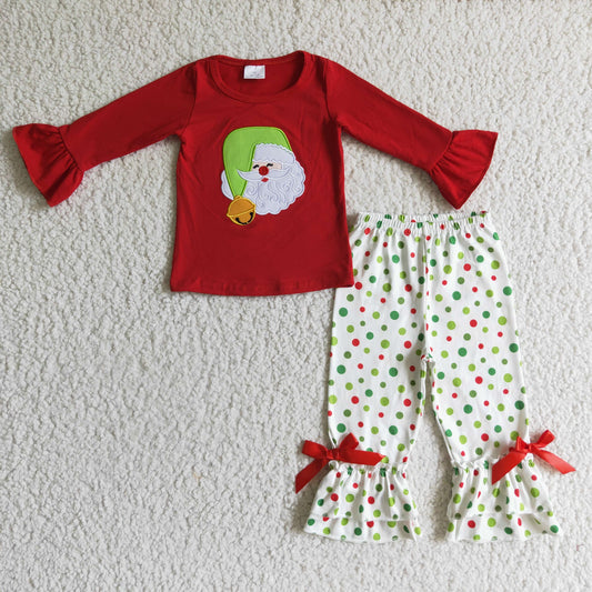 promotion RTS GLP0099  red flare long sleeve Christmas Santa  bow girl outfit 0907