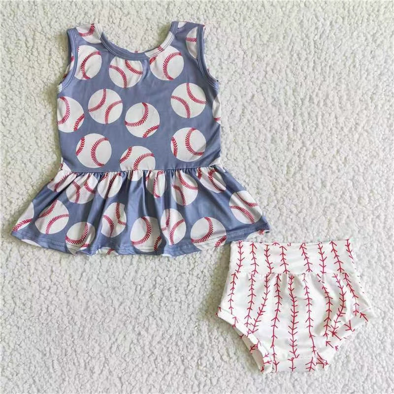 promotion RTS GBO0005 blue top baseball print girl sleeveless shorts outfits 20230412 RTS
