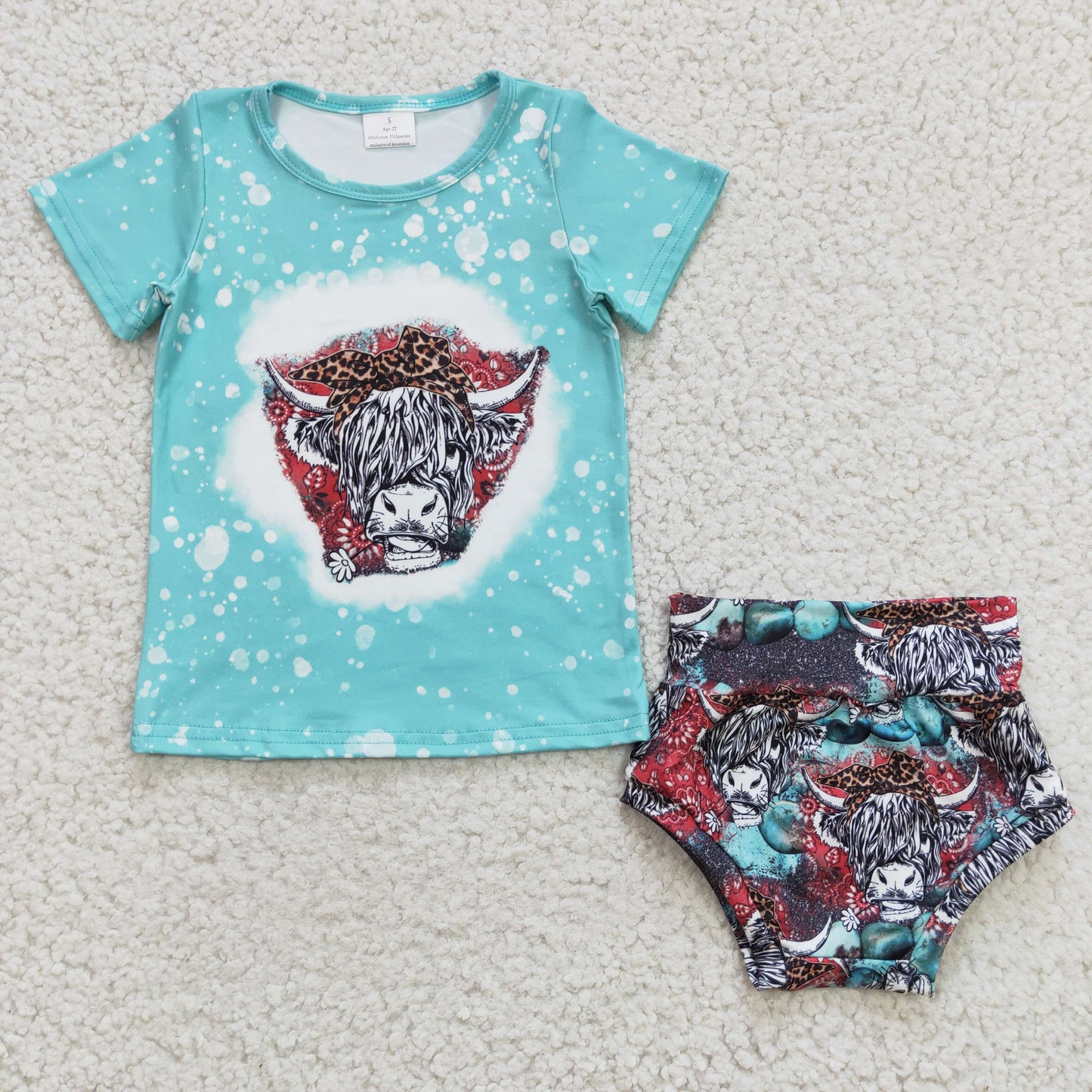 promotion RTS GBO0070 cow blue top bummies girl summer outfit 20230112